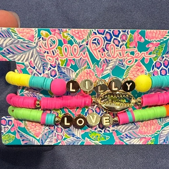 Lilly Pulitzer Pink, Green & Turquoise Beaded Bracelet Set - Picture 3 of 4